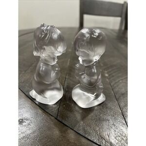 FENTON Boy and Girl-Kids Praying Crystal‎ Velvet Glass Figurines Labeled 1978-82